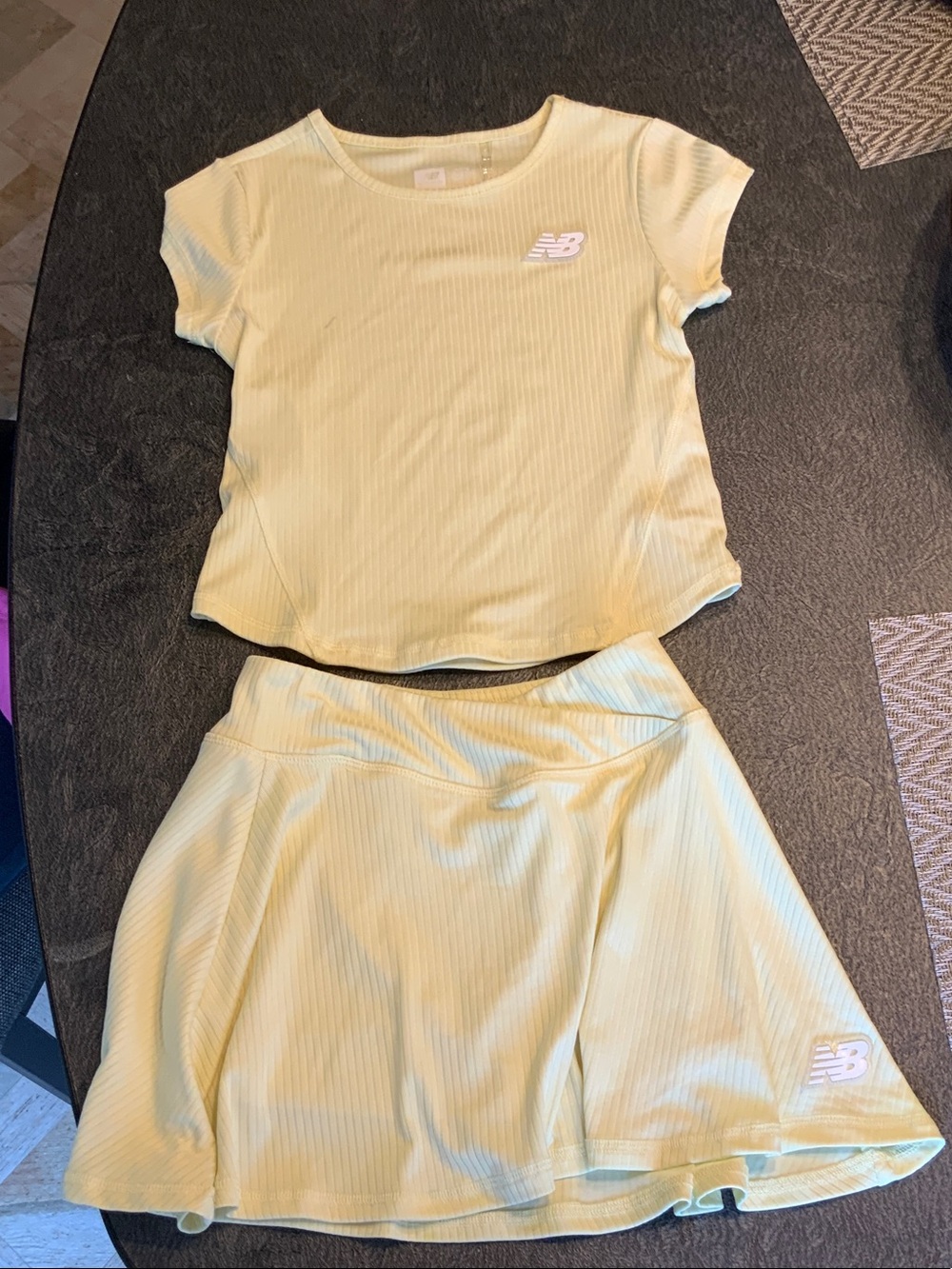 New Balance Pale Yellow Ribbed Tee and Skort Set